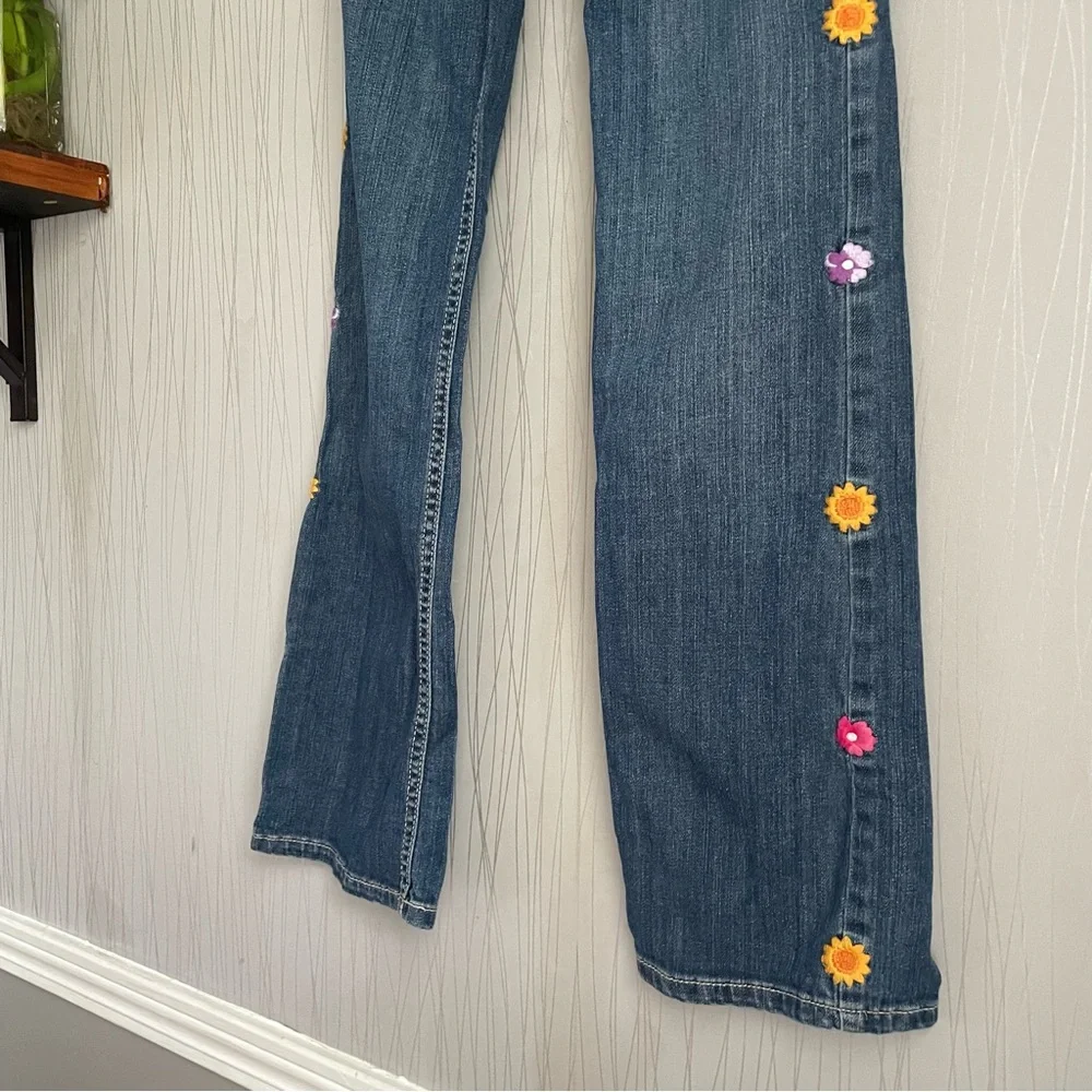 Gymboree Flower Jeans Girls Size 12 Embroidered Floral Bootcut Denim Pants